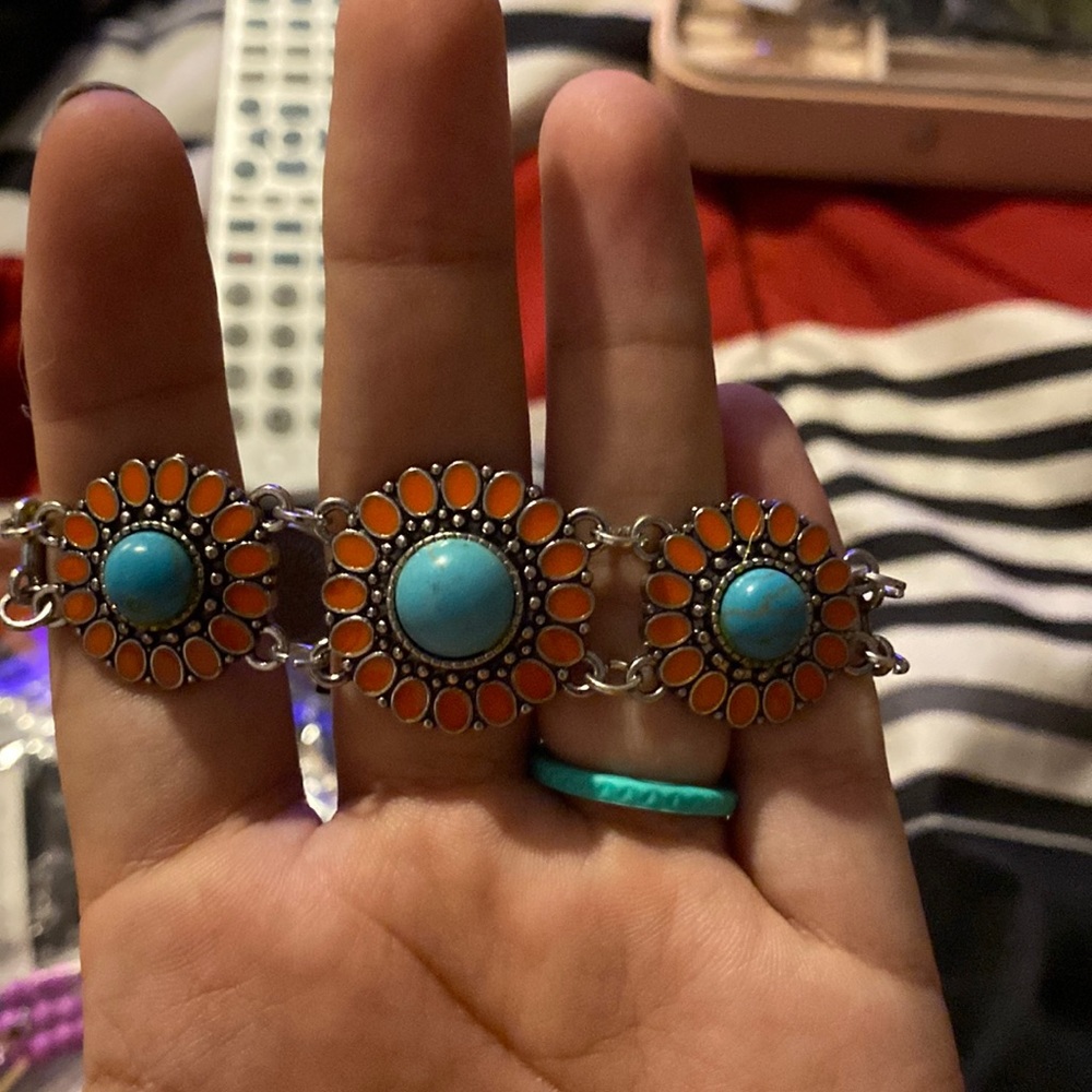 Blue and Orange Daisy Bracelet